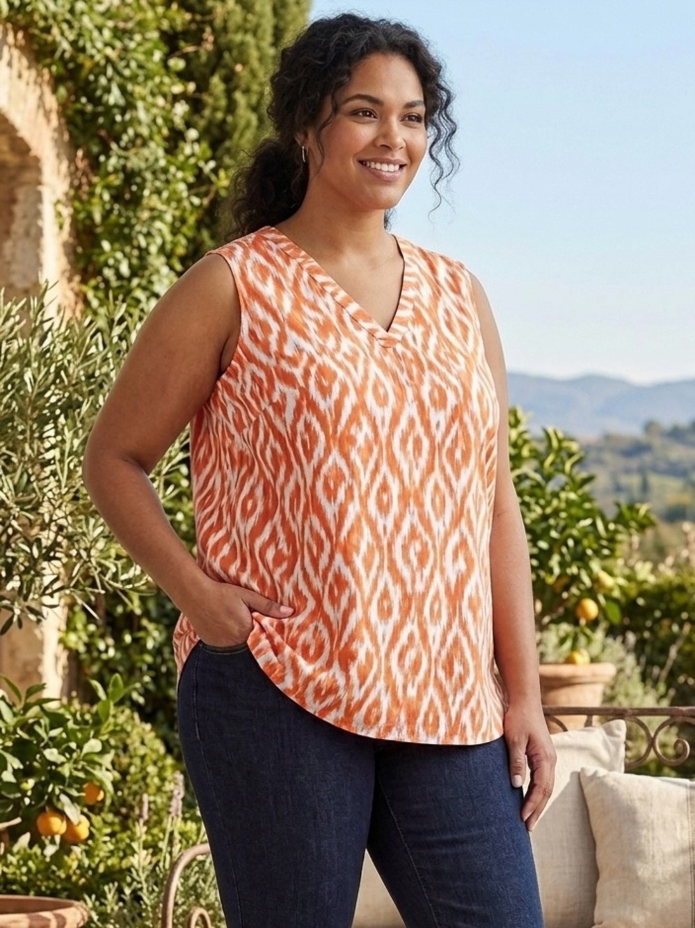St. Johns Bay Top Tank Orange Plus Size 4X